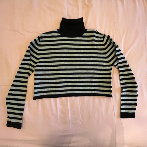 Grey/Black Striped Crop Turtleneck - Picture 1 of 5